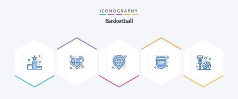 Basketball 25 blaues Icon Pack inklusive Timer. Chronometer. Liebe. Sport. Lage vektor