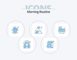 Morgenroutine blau Icon Pack 5 Icon Design. Berg. Sonnenuntergang. Flasche. Sonnenaufgang. Kaffee vektor