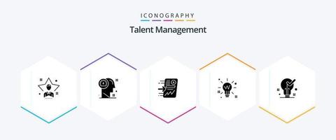 Talentmanagement 25 Glyphen-Icon-Pack inklusive Idee. Birne. Mensch. Diagramm. Prüfbericht vektor