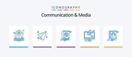 kommunikation och media blå 5 ikon packa Inklusive adress. skicka. adress. uppkopplad. adress. kreativ ikoner design vektor