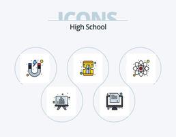 High-School-Linie gefüllt Icon Pack 5 Icon-Design. . Forschung. Bücher. Labor. Zeit vektor