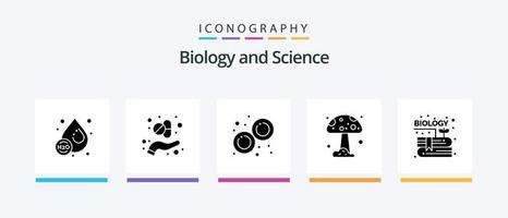 biologi glyf 5 ikon packa Inklusive trädgård. bok. biologi. natur. skog. kreativ ikoner design vektor