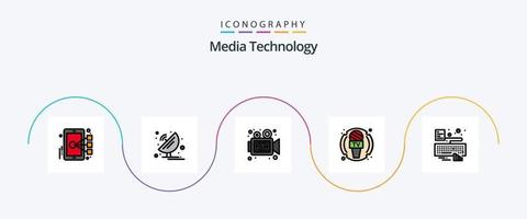 Medientechnologie-Linie gefülltes flaches 5-Icon-Paket einschließlich Nachrichten. Journalist. Wissenschaft. Gerät. retro vektor