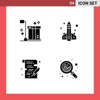 4 solides Glyphenpaket der Benutzeroberfläche mit modernen Zeichen und Symbolen der Boxraketenverpackungsbildungsstudie editierbare Vektordesignelemente vektor