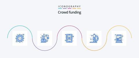 Crowdfunding Blue 5 Icon Pack inklusive Geld. Geld. Banken. Hauptstadt. Mikroskop vektor