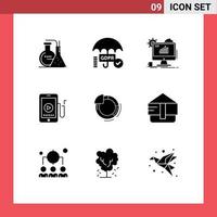 mobile Schnittstelle solider Glyphensatz von 9 Piktogrammen von Graph Cell Analytics mobile Einstellung bearbeitbare Vektordesign-Elemente vektor