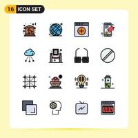 16 universell platt Färg fylld linje tecken symboler av teknologi förbindelse app moln mobil redigerbar kreativ vektor design element