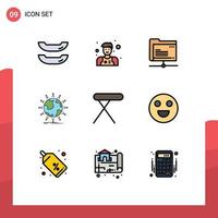 9 universelle Filledline-Flachfarben für Web- und mobile Anwendungen Tischspeichergeräte Globus editierbare Vektordesign-Elemente vektor
