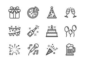 Party Icon Set Gliederungsstil. Symbole für Website, Print, Magazin, App und Design. vektor