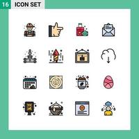 Gruppe von 16 modernen, flachen, farbgefüllten Linien für Klempner Text Aktenkoffer Nachricht E-Mail editierbare kreative Vektordesign-Elemente vektor