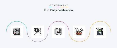 Party Line gefüllt Flat 5 Icon Pack inklusive Foto. Gruppe. Karte. Musik. Trommel vektor