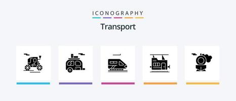 transport glyf 5 ikon packa Inklusive . tåg. tåg. retro. tåg. kreativ ikoner design vektor