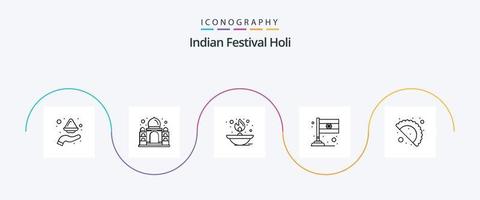 Holi Line 5 Icon Pack inklusive Essen. Flagge. Indien. Land. Lampe vektor