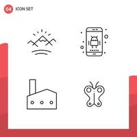 4 kreativ ikoner modern tecken och symboler av bergen fabrik skorsten kanada app industri redigerbar vektor design element