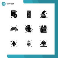 Stock Vector Icon Pack mit 9 Linienzeichen und Symbolen für bearbeitbare Vektordesign-Elemente des Art Line Smartphone-Prognoseassistenten