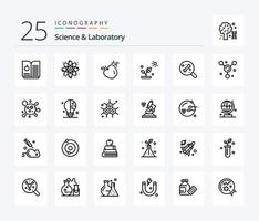 Wissenschaft 25-Zeilen-Icon-Pack einschließlich Wissenschaft. Atom. Biologie. Wissenschaft. Suche vektor