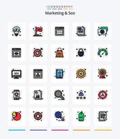 kreatives Marketing und SEO 25 Zeilen gefülltes Icon-Pack wie Sprache. Plaudern. Kodierung. Blase. Email vektor