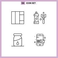 Stock Vector Icon Pack mit 4 Zeilen Zeichen und Symbolen für Grid Drug Badezimmer Dusche Nachricht editierbare Vektordesign-Elemente