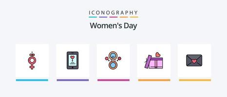 Womens Day Line gefüllt 5 Icon Pack inklusive Tag. Frau. Frauen. Zeichen. Liebe. kreatives Symboldesign vektor