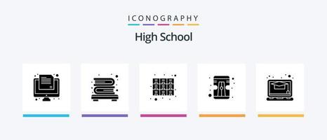 High School Glyph 5 Icon Pack inklusive Studium. Bildung. Schublade. Werkzeug. Bleistift. kreatives Symboldesign vektor