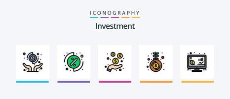 investering linje fylld 5 ikon packa Inklusive . pengar. se. seo. investering. kreativ ikoner design vektor