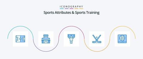 sporter attribut och sporter Träning blå 5 ikon packa Inklusive pinne. hockey. sport. emblem. Stöd vektor