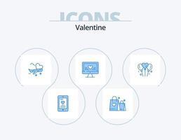 Valentine Blue Icon Pack 5 Icon-Design. Liebe. Hochzeit. Fliege. Herz. Rechner vektor