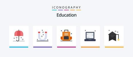 Bildung Flat 5 Icon Pack inklusive Elektronik. Rechner. magnetisch. Schulranzen. Tasche. kreatives Symboldesign vektor