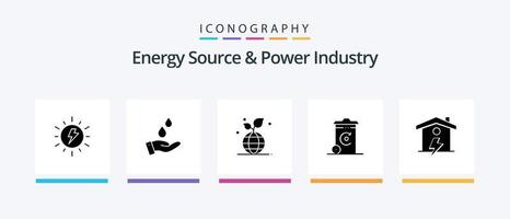 energi källa och kraft industri glyf 5 ikon packa Inklusive Hem. energi. kraft. återvinning. klot. kreativ ikoner design vektor