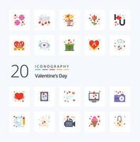 20 valentines day flat color icon pack like love love sign letter love heart vektor