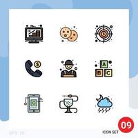 Stock Vector Icon Pack mit 9 Zeilenzeichen und Symbolen für die Online-Suche von Farmer-Shopping-Partys zum Finden von editierbaren Vektordesign-Elementen