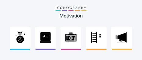 Motivation Glyphe 5 Icon Pack inklusive Motivation. Lautsprecher. Tasche. Pfeil. Treppe. kreatives Symboldesign vektor