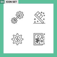 Stock Vector Icon Pack mit 4 Zeilen Zeichen und Symbolen für Cogs Solar Industrial Room Zertifikat editierbare Vektordesign-Elemente