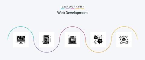 Webentwicklung Glyph 5 Icon Pack inklusive Webdesign. Ausrüstung. Kodierung. Netz. Netz vektor
