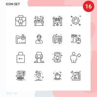 Mobile Interface Gliederungssatz von 16 Piktogrammen von Ordnermarketing Lagerfeuerausrüstung Feuer editierbare Vektordesignelemente vektor