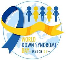 world down syndrom den 21 mars med gult - blått bandskylt vektor