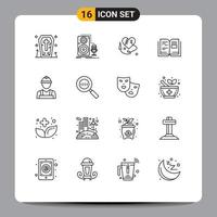 uppsättning av 16 modern ui ikoner symboler tecken för byggare text ljud kunskap bok redigerbar vektor design element
