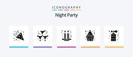 Night Party Glyph 5 Icon Pack inklusive Feier. Gruppe. Kerze. Cupcakes. Creme. kreatives Symboldesign vektor