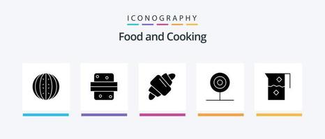 Food Glyph 5 Icon Pack inklusive Essen. Getränk. Getränk. Süssigkeit. Lebensmittel. kreatives Symboldesign vektor