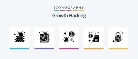 dataintrång glyf 5 ikon packa Inklusive säkra. kreditera. insekt. kort. virus. kreativ ikoner design vektor
