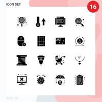 moderner satz von 16 soliden glyphen und symbolen wie grafikwachstumsthermometeranalyse html editierbare vektordesignelemente vektor