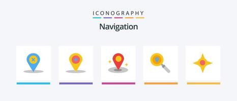 navigering platt 5 ikon packa Inklusive sätt. kompass. plats. navigering. plats. kreativ ikoner design vektor