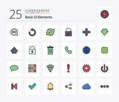 grundläggande ui element 25 linje fylld ikon packa Inklusive downlod. pil. låsa upp. tecken. ny vektor