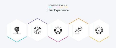 Benutzererfahrung 25-Zeilen-Icon-Pack einschließlich Benutzer . männlich . Zeit . Nieder vektor