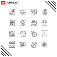 Stock Vector Icon Pack mit 16 Zeilenzeichen und Symbolen für Online-Herz-Computer-Cookies-Tool editierbare Vektordesign-Elemente