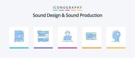 Sounddesign und Soundproduktion Blue 5 Icon Pack inklusive Entzerrung. Kontrolle. Klang. Musik. hören. kreatives Symboldesign vektor