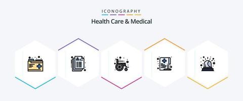 Gesundheitswesen und medizinisches 25 gefülltes Symbolpaket einschließlich Notfall. dokumentieren. medizinisch. medizinisch. Gesundheit vektor