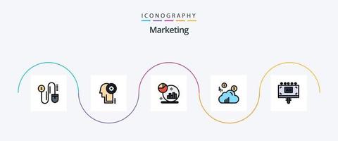 marknadsföring linje fylld platt 5 ikon packa Inklusive skylt. reklam. Graf. annons. marknadsföring vektor