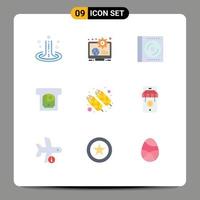 9 tematiska vektor platt färger och redigerbar symboler av mat kontanter lära sig Bankomat digital redigerbar vektor design element