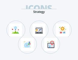 Strategie flach Icon Pack 5 Icon Design. Verwaltung. Laptop. kreativ. anbauen; wachsen. Analyse vektor